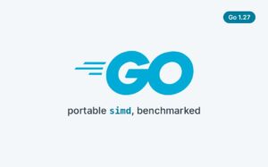 The Go logo above the line "portable simd, benchmarked", with a Go 1.27 badge