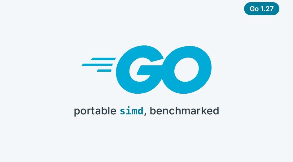 The Go logo above the line "portable simd, benchmarked", with a Go 1.27 badge