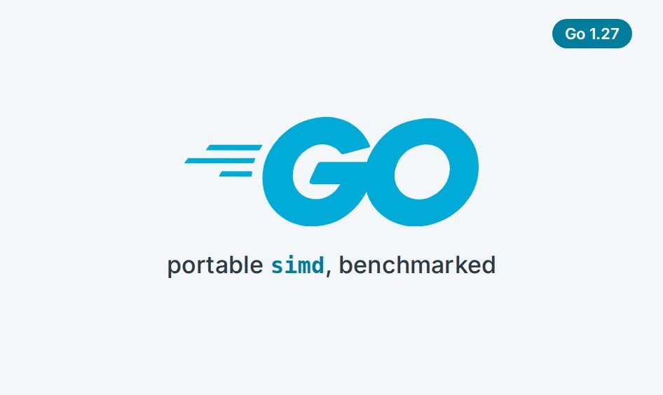 The Go logo above the line "portable simd, benchmarked", with a Go 1.27 badge