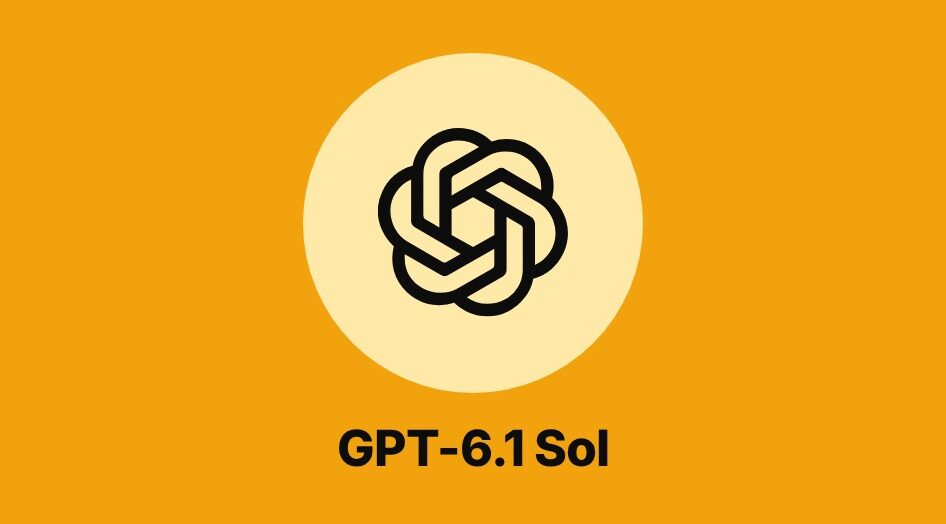 The OpenAI logo in black on a pale disc over an amber background, with the name GPT-6.1 Sol below it