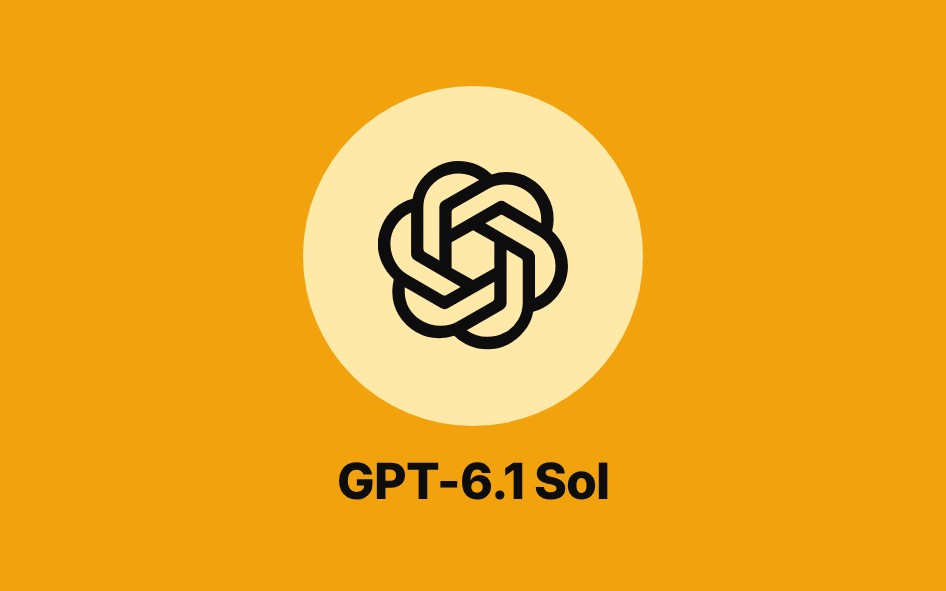 The OpenAI logo in black on a pale disc over an amber background, with the name GPT-6.1 Sol below it